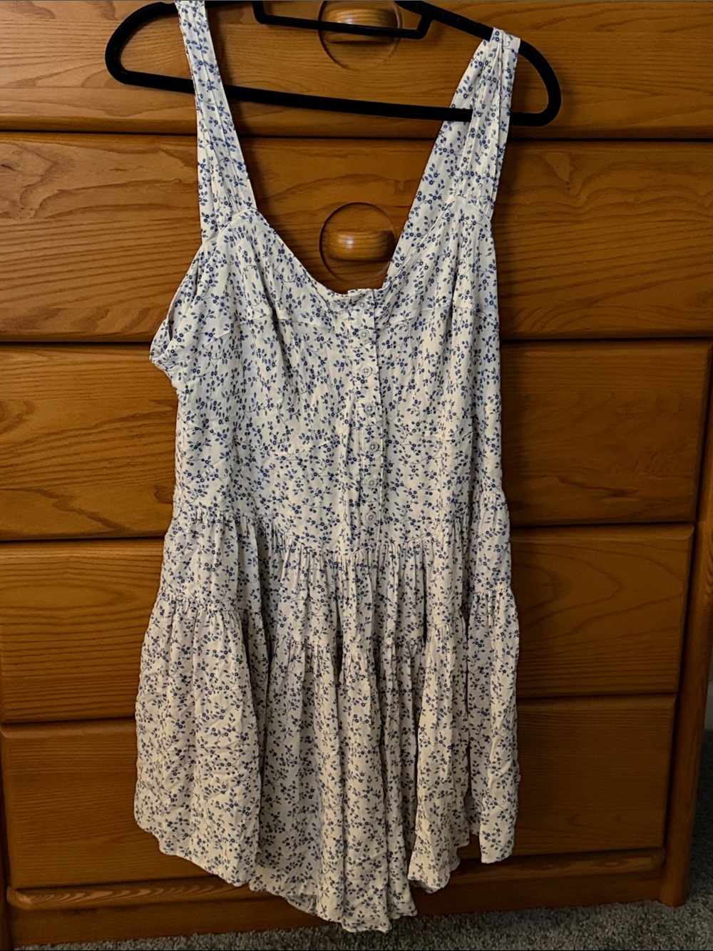 Women’s White Floral Sundress with Blue Print